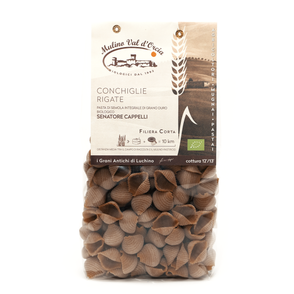 Semolínová celozrnná cestovina Conchiglie Rigate BIO 500g